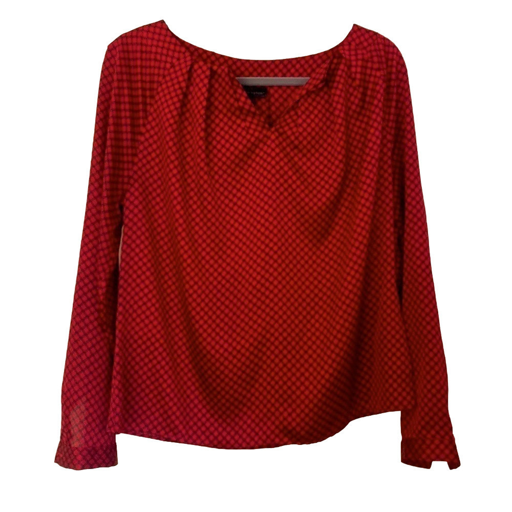 Red Black Blouse Long Sleeve M